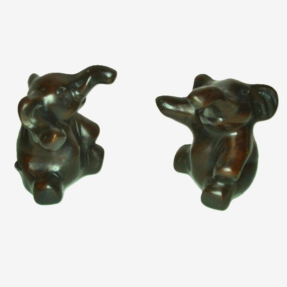 Vintage Hugging Elephants Dark Brown Wooden Collectible Room Decor Animals - Picture 4 of 6